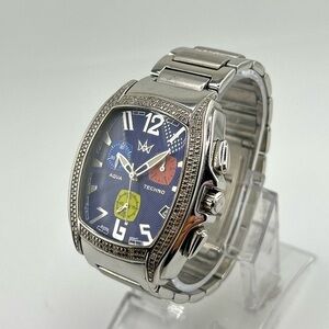 Aqua Techno Blue Steel & Diamond Watch 33134 #558 unisex